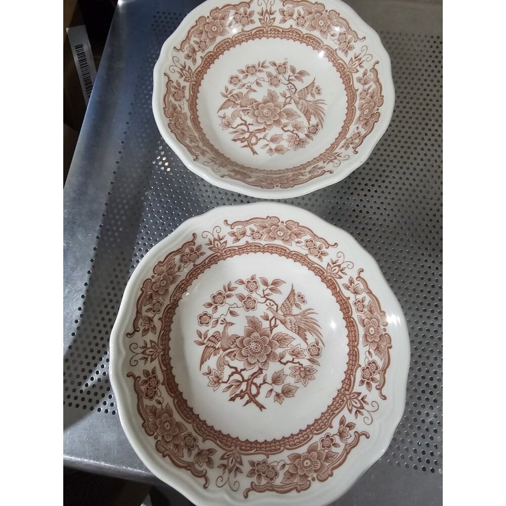 Oriental Bower Ironstone Pheasant & Floral Sears Japan Soup Bowls Set Of 2 Vtg